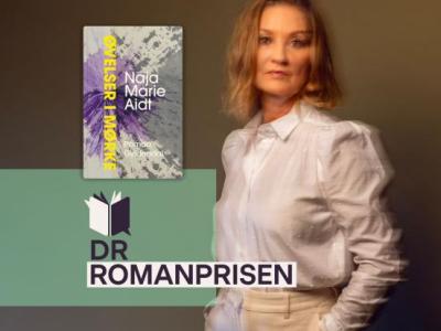 Billede af Naja Marie Aidt, bogen Øvelser i mørke og logo for DR Romanprisen