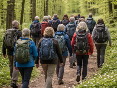 Foto af gruppe af mennesker på tur i skoven