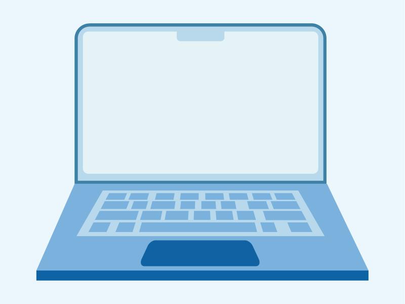 Illustration i blå toner af en bærbar computer