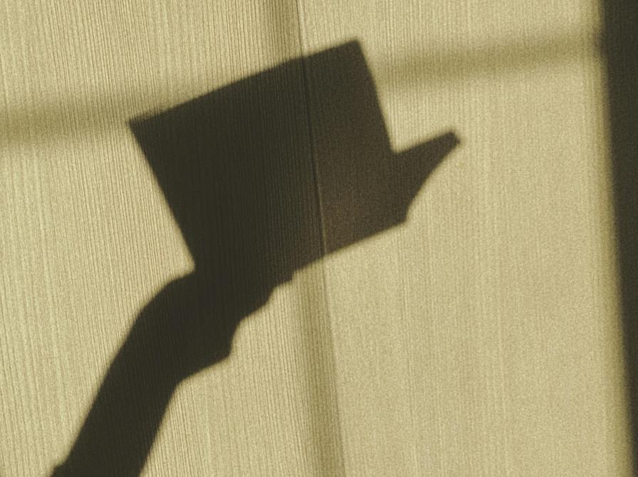 Skyggen af en hånd, der holder en åben bog.