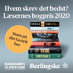 logo for Læsernes Bogpris med billede af en stak bøger