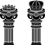 konge- og dronningekrone på to piedestaler