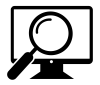 ikon af computer med forstørrelsesglas