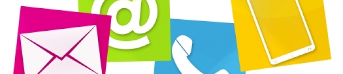 ikoner for forskellige former for kontakt: brev, telefon, mail