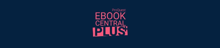 rødligt logo på mørk baggrund for Ebook Central Plus